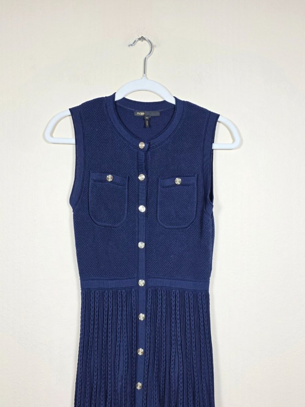 Maje Navy Sleeveless Knit Midi Dress Size 34 US 0 MSRP $445 - Picture 5 of 11